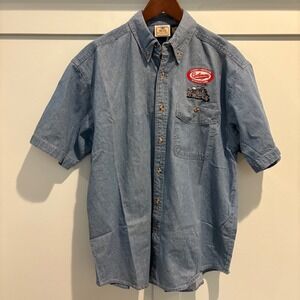 Vtg Denim Shirt Mens M Dennis Carpenter Cushman Scooter Embroidered Blue Pointe